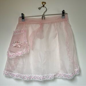 Vintage Chiffon Apron With a Pocket and a Flower